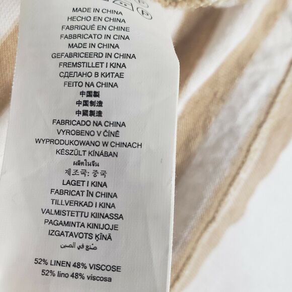 Michael Kors Women's Top Large Striped Linen Blend Beige Front Tie Short Sleeve - Picture 9 of 10